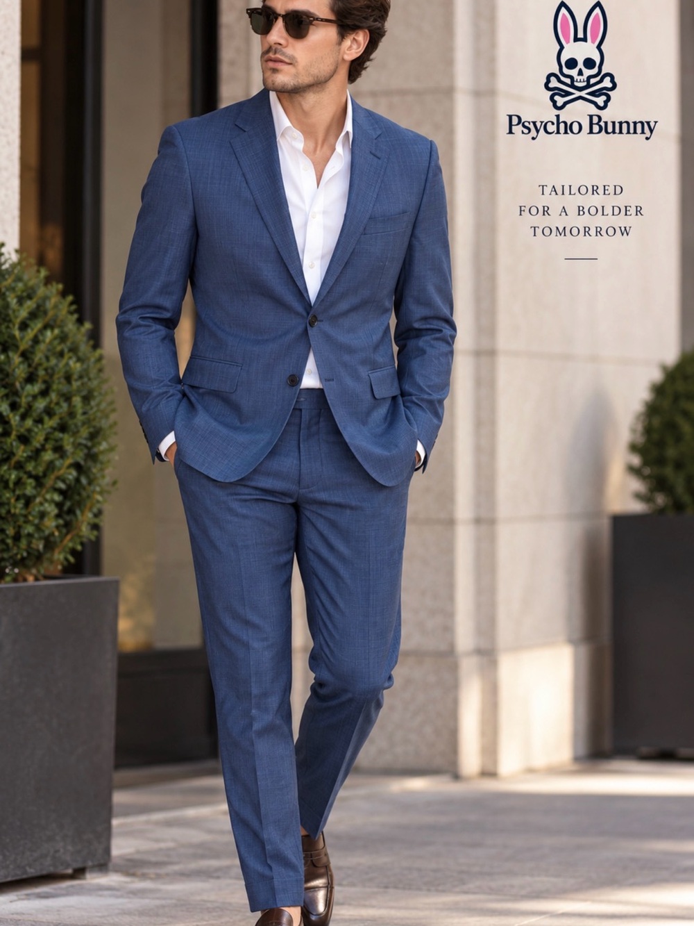 Psycho Bunny Men's Navy Blue Two-Button Tailored Suit Sz 34 pant
